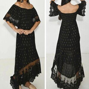 Piti Cuiti Katia Dress Folk Festival Fairy Black Off Shoulder Maxi M